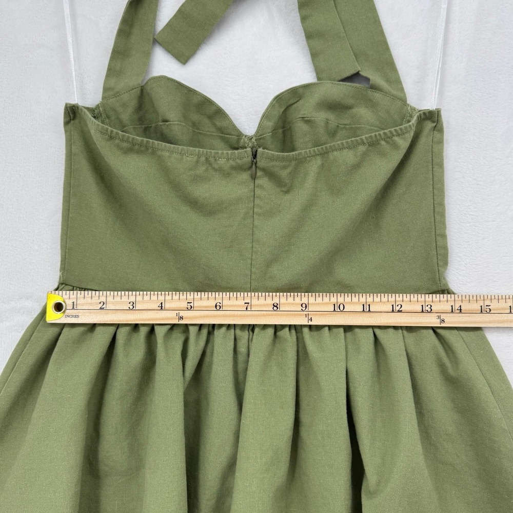 Princess Polly Olive Green Halter Mini Dress Bustier Cotton Linen Blend Size 6 - Picture 5 of 6